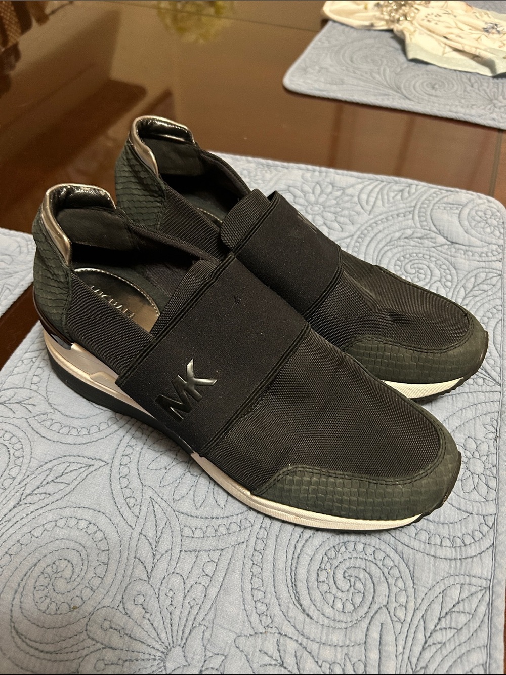 Michael Kors Black Slip-On Elastic Sneakers with MK Logo